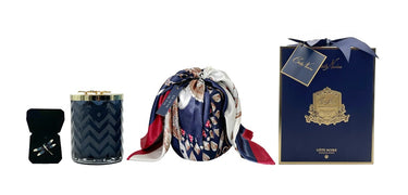 Herringbone Candle With Scarf Eau de Vie- Navy & Dragonfly lid - HCG05
